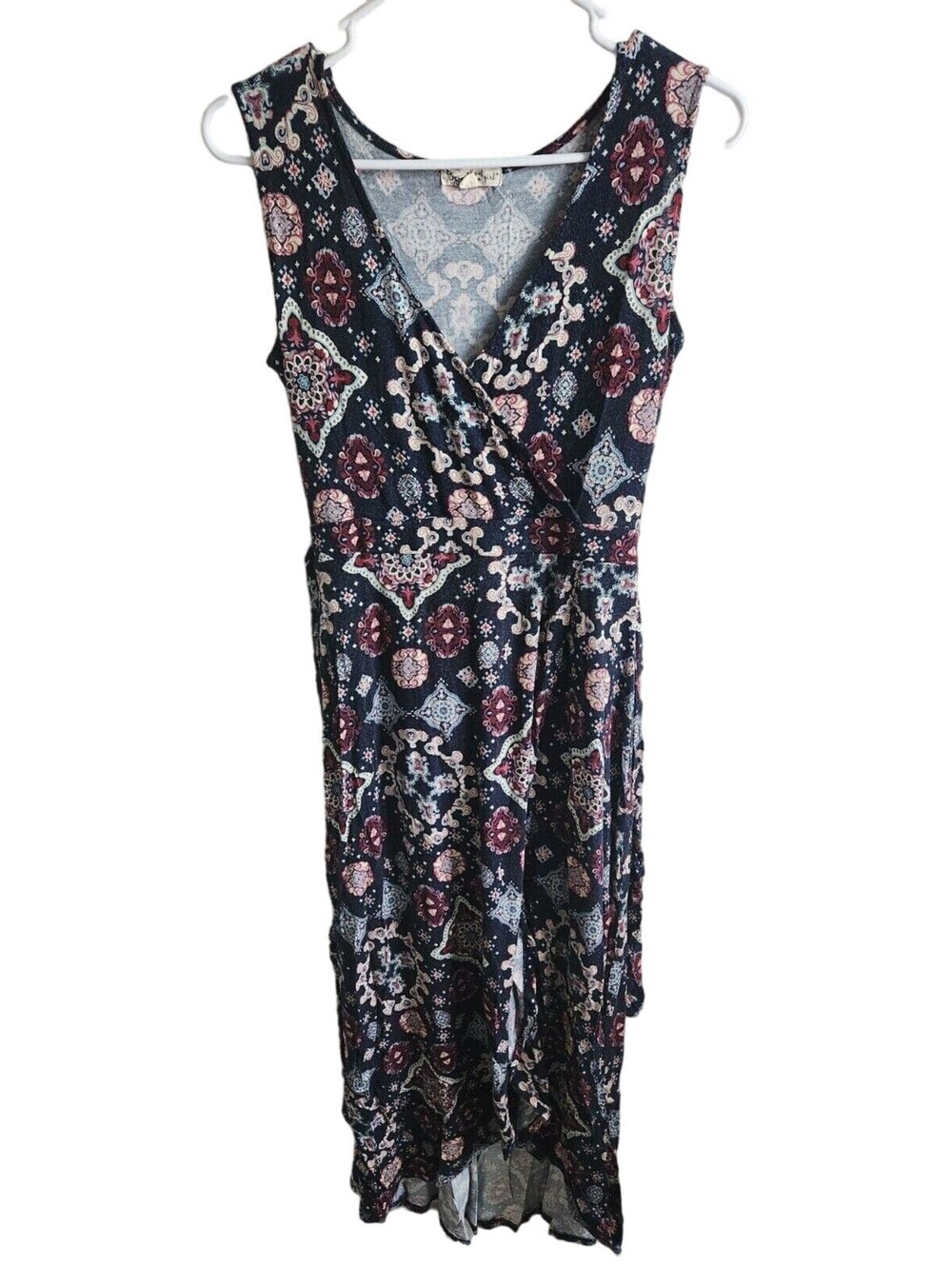 About a Girl Womens Sz S High Low Hem Sleeveless Dress Black Mandala